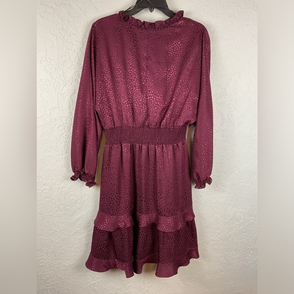 Emma & Michele Wine Ruffled Long Sleeve Dress Size Large - Picture 5 of 8